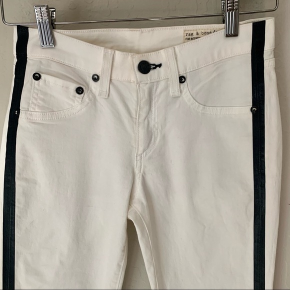New RAG & BONE For INTERMIX Black White Tuxedo Skinny Jeans Zipper Size 24 - Picture 8 of 14